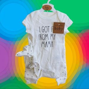 Rae Dunn I GOT IT FROM MY MAMA Baby Girl Bodysuit Pants Headband 3Piece Set 3-6M